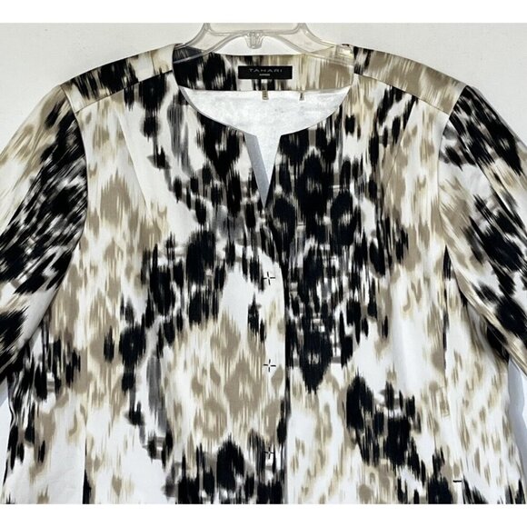 Tahari Beige Black Abstract Print Snaps Front Pockets Stretch Duster Coat - Picture 7 of 10